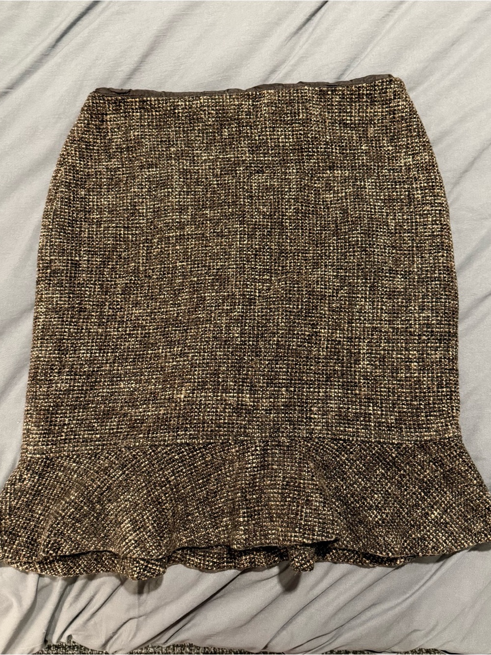Ann Taylor Brown Tweed Ruffle-Hem Pencil Skirt